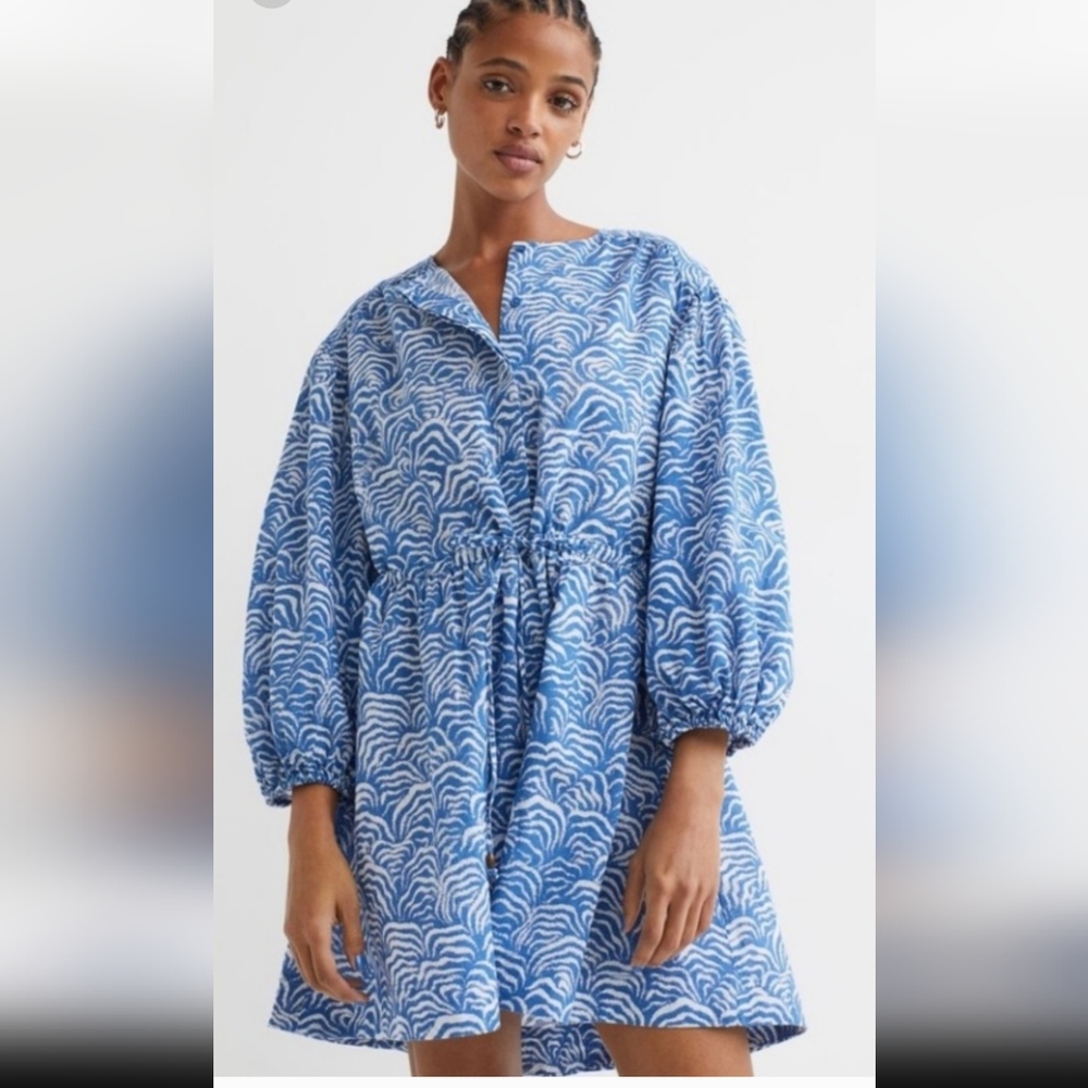 NEW H&M Oversized Waves Linen Shirt Dress